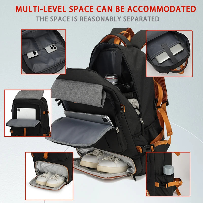 Multi purpose travel backpack with shoe compartment