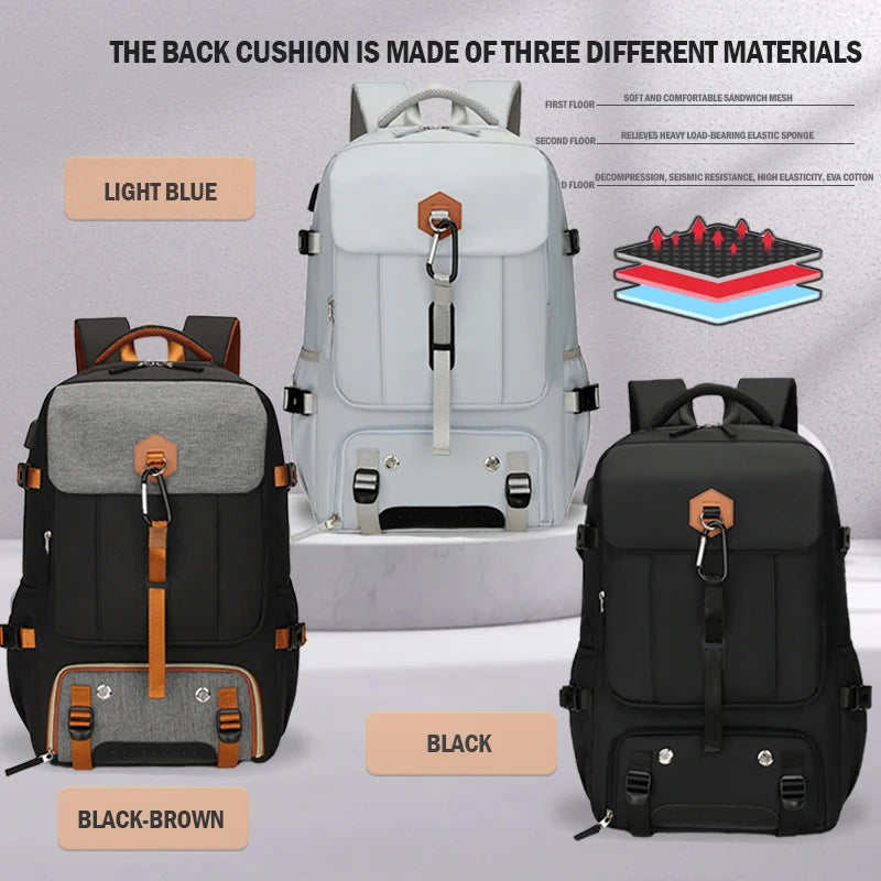 Multi purpose travel backpack with shoe compartment