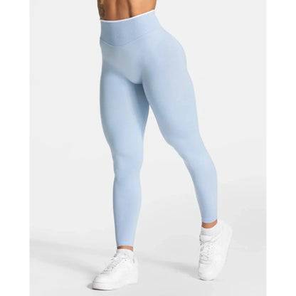 Women's Seamless Gym Solid Color Sports Pants White Edge Waist Tight High Waist Hip Lifting Yoga Pants Running Exercise Pants