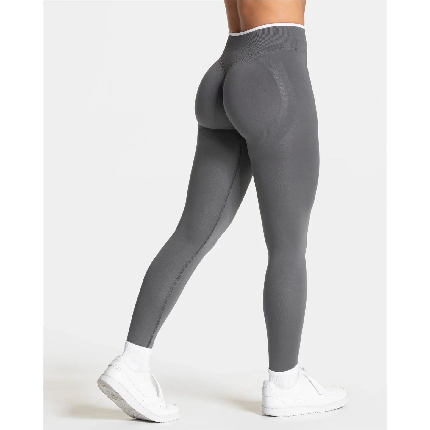 Women's Seamless Gym Solid Color Sports Pants White Edge Waist Tight High Waist Hip Lifting Yoga Pants Running Exercise Pants