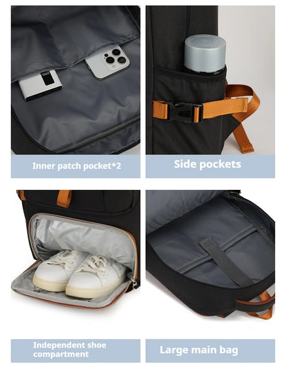 Multi purpose travel backpack with shoe compartment