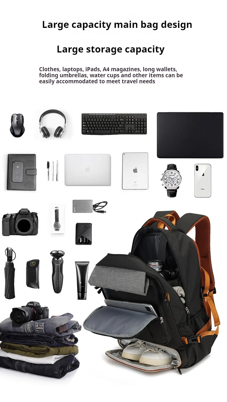 Multi purpose travel backpack with shoe compartment