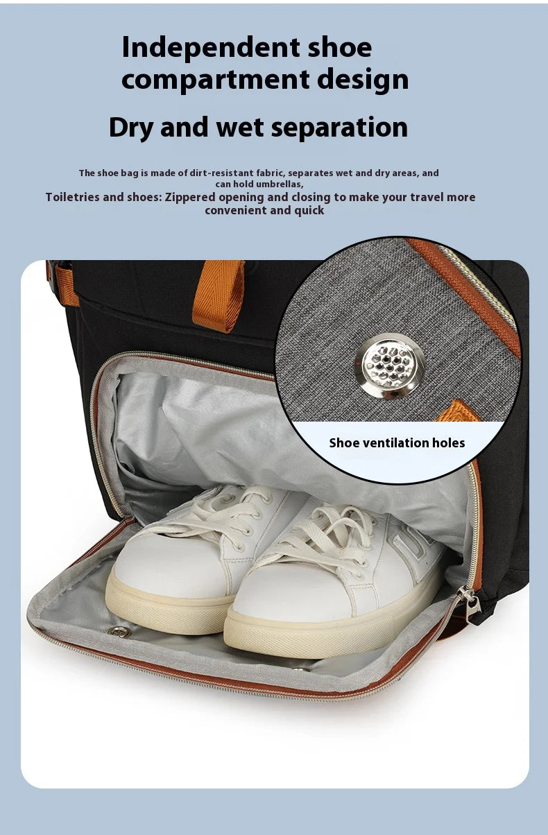 Multi purpose travel backpack with shoe compartment