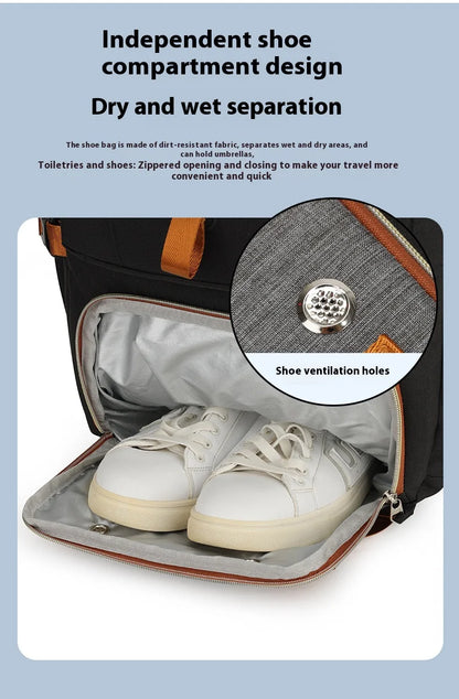 Multi purpose travel backpack with shoe compartment